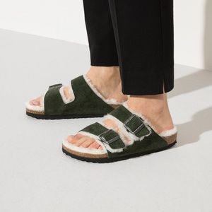 Birkenstock NEW Arizona Shearling Sandal Slide Green Sizes 36 & 40